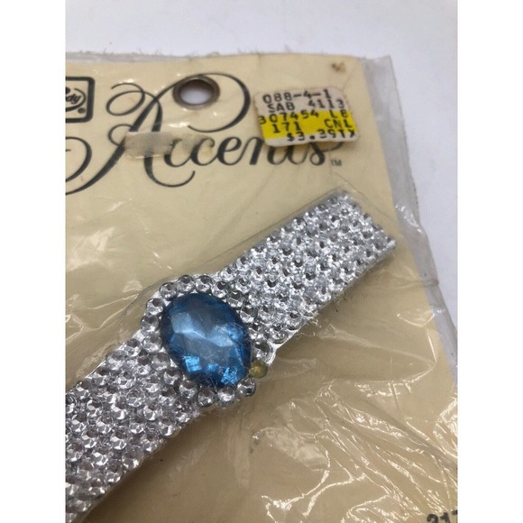 Vintage Goody Accents Barrette Rhinestone Jewel Blue Automatic Clasp NEW nos - Picture 3 of 5
